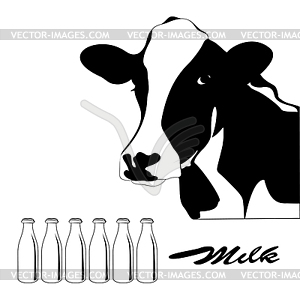 Portrait big black and white cow - vector clipart