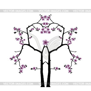 Pink cherry blossom sakura flowers in Japanese style - vector clip art