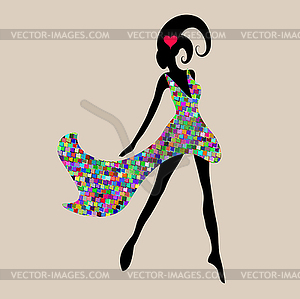 Female silhouette in flowered dress - vector image