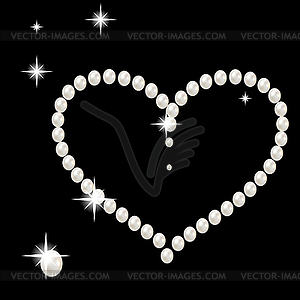 Heart with large beautiful pink pearls and stars - vector clip art