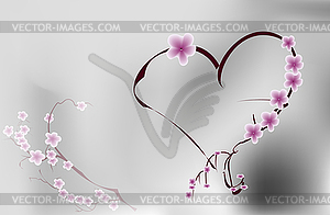 Pink cherry blossom sakura flowers in Japanese style - vector clipart