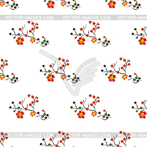 Fabulous flowers with bright red berries. Japanese - vector image