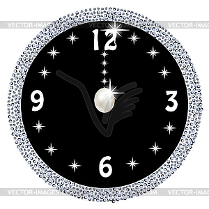 Gold watches precious stones adorns New year`s - vector clipart