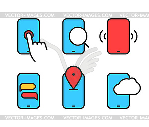 Different smartphone pictograms Lineart design - vector image