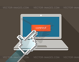 Hand pressing red button - vector EPS clipart