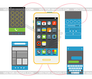 Modern smartphone with different interface elements - vector clipart