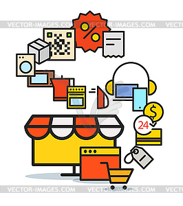 Современная схема веб-коммерции. Плоский дизайн-магазины - графика в векторном формате