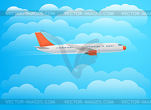 Flying aircraft in sky. Flat design - vector clip art