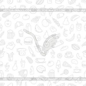 Different food doodles seamless background. - vector image