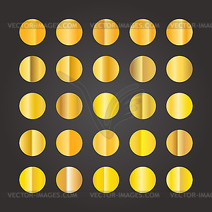 Different circle golden gradients set on black - vector image