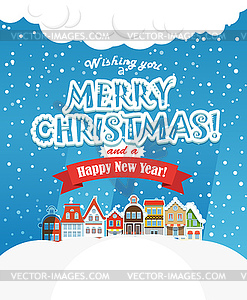 Christmas greating card. Vintage buildings with - vector clip art