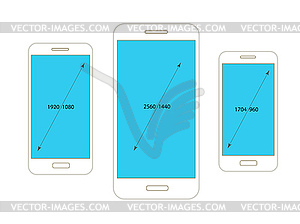 Different modern smartphone resolutions mockups - vector image