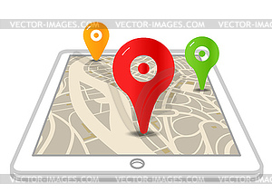 Modern gadget with abstract city map and color - vector clip art