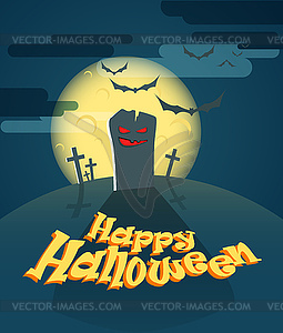 Dark cemetery in full moon. Happy Halloween - royalty-free vector image