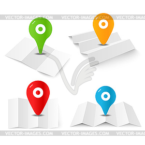 Blank white paper map with coloк pins - vector image