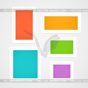 Color picture frames on wall. Template for content - vector image