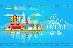 Dirrefent world famous sights. Modern cityscape - royalty-free vector image