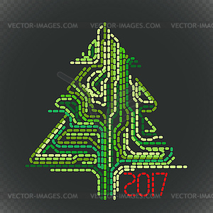 Abstract christmas tree on dark. Greeting card - vector clipart