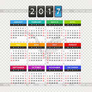 2017 year color calendar template. Flat design - stock vector clipart