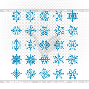 Different snowflakes collection on transparent - vector image