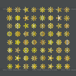 Different golden snowflakes collection on transp - vector EPS clipart