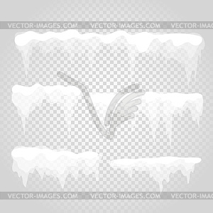 Icicle and snow elements on transparent - stock vector clipart
