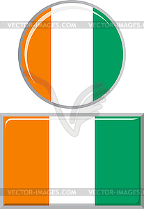 Cote d Ivoire round and square icon flag.  - vector image