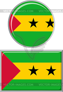 Сан-Томе и Принсипи круглые, квадратные флаг значок. - клипарт в формате EPS