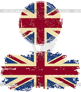 Британский круглые и квадратные флаги гранж. - изображение в векторе