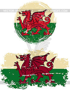 Welsh round and square grunge flags.  - vector clipart