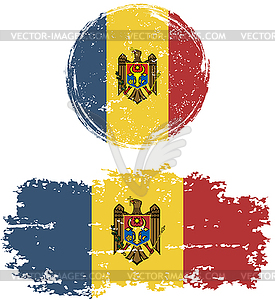 Moldovan round and square grunge flags.  - vector clipart