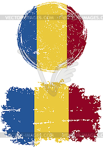 Romanian round and square grunge flags.  - vector clipart