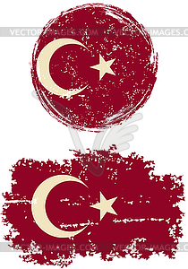 Turkish round and square grunge flags.  - vector clipart