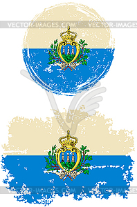 Сан - Марино круглые и квадратные флаги гранж. - векторный дизайн