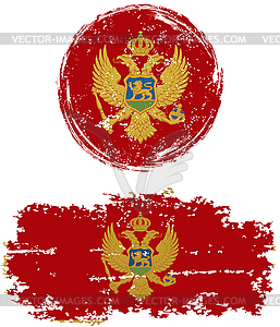 Черногорская круглые и квадратные флаги гранж. - рисунок в векторе