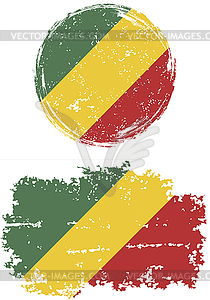 Республика Конго круглые и квадратные флаги гранж. - векторное изображение EPS