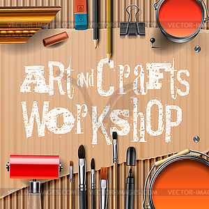 Art and crafts template with artist tools - vector image