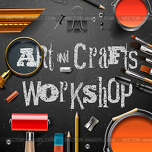 Art and crafts template with artist tools - vector clipart