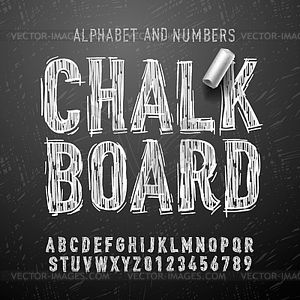 Chalk alphabet letters and numbers - white & black vector clipart