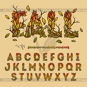 Fall alphabet made with leaves - vector image