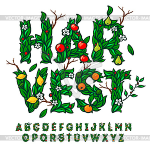 Harvest festival alphabet made with leaves and - vector image