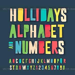 Holidays colorful alphabet and numbers - vector image