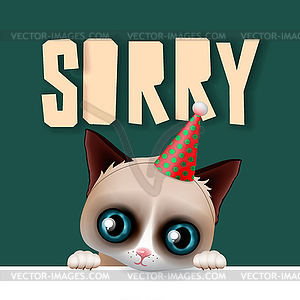 Cute grumpy cat apologize sorry card - vector clipart