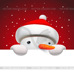 Cute snowman holding white page, Christmas card - vector clip art