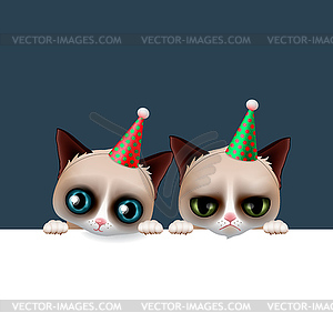 Cute happy birthday card with fun cats - royalty-free vector image