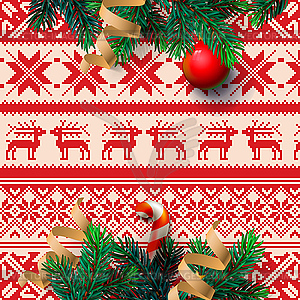 Christmas decoration, with ornament background - color vector clipart