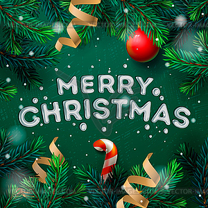 Merry Christmas greeting card with fir twigs - vector image