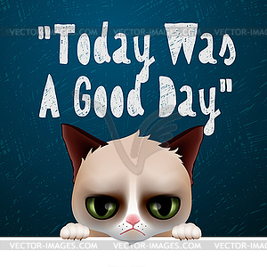 Today was good day, card with cute grumpy cat - vector clip art