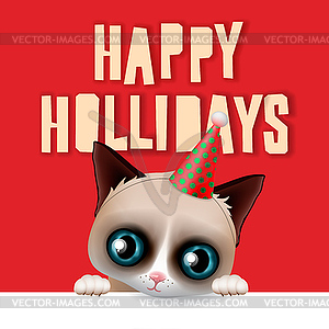 Happy holidays card with fun grumpy cat - vector image