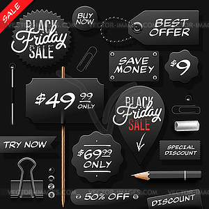 Black Friday sale tags and labels - vector image